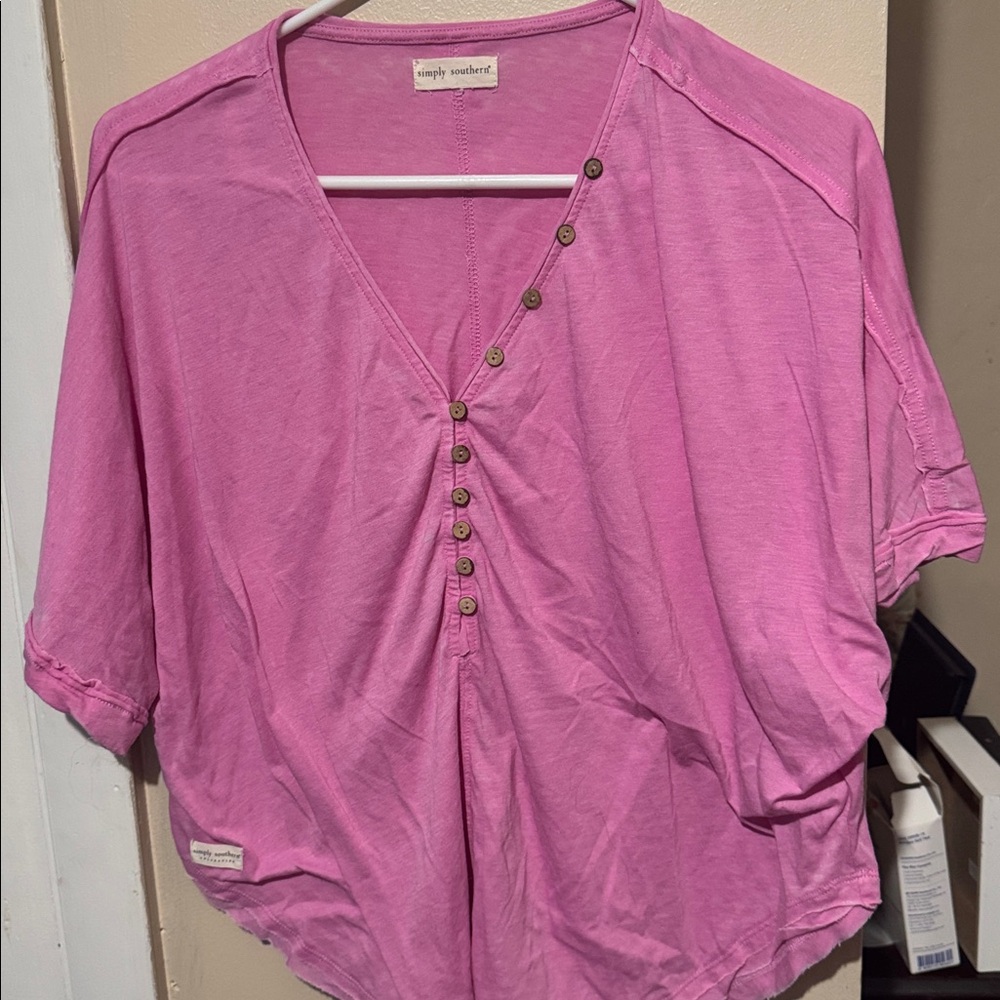 Simply Southern Pink Button-Up Top